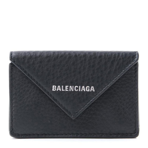 Balenciaga/巴黎世家 女士黑色纹理小牛皮经典字母徽标装饰按扣开合钱夹钱包卡包女包 391446-DLQ0N-1000