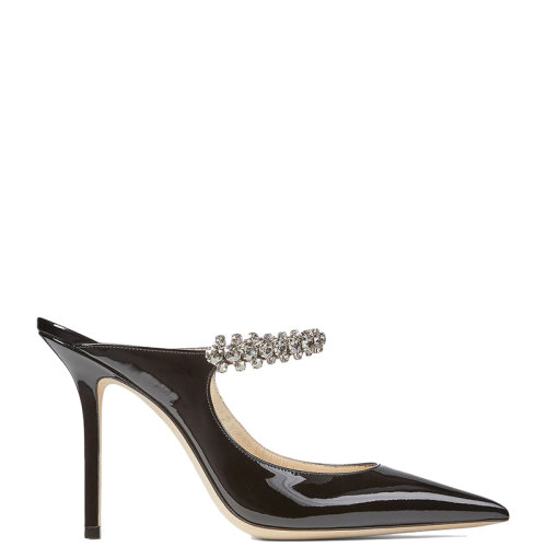 Jimmy Choo/周仰杰 22年秋冬新款 Bing 100系列 女士黑色漆皮配水晶绑带尖头高跟鞋BING100PAT-NOIR
