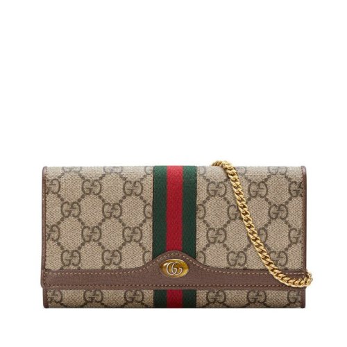 GUCCI/古驰  经典Ophidia系列女士米色帆布GG链条钱包?546592 96IWS 8745