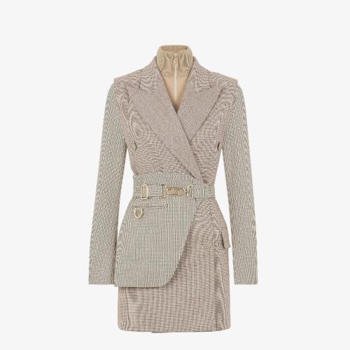  FENDI芬迪 22年秋冬 女士 夹克 米色千鸟格纹羊毛夹克 FJ7280AKSMF1IHB