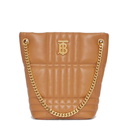 BURBERRY/博柏利  Lola系列 女士小号枫棕色绗缝小羊皮手提单肩水桶包80462551