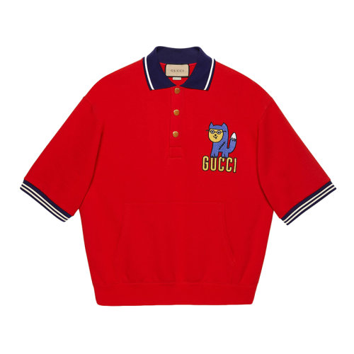 GUCCI/古驰 22年秋冬新款 爱的进行曲系列 男士红色纯棉小浣熊贴饰短袖T恤?658081XJEMX6229
