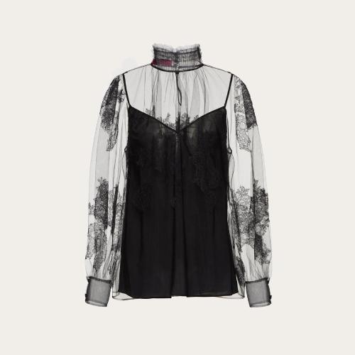  VALENTINO华伦天奴 22年秋冬 女士 长袖衬衫 TOP EN TULLE ILLUSIONE ET DENTELLE 1B0AE7L51ED