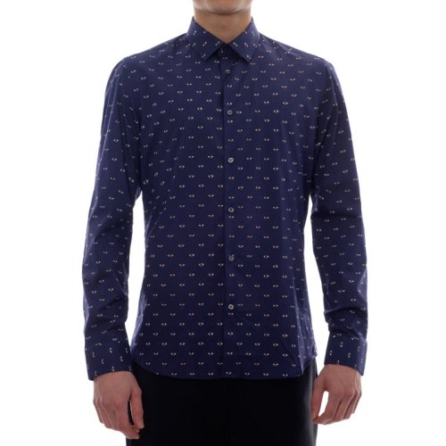 Kenzo/高田贤三 男装 服饰 深蓝色棉质时尚眼睛图案 男士长袖衬衫