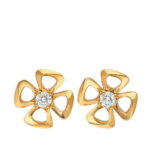 BVLGARI/宝格丽 经典FIOREVER系列 18K金黄金镶嵌钻石镂空四瓣花耳钉357503