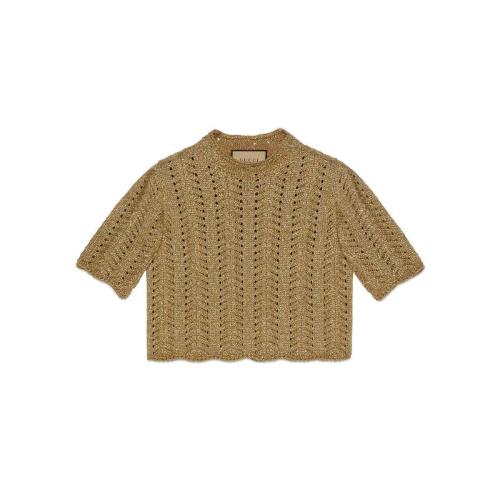  GUCCI古驰 22年秋冬 女士 绞花针织金银丝线棉质上衣 705053 XKCGF 7184