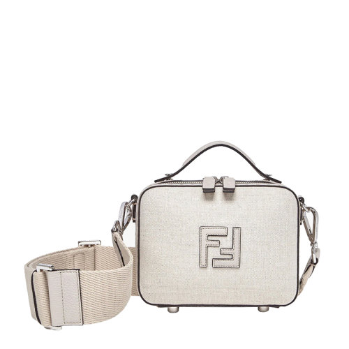 FENDI/芬迪 22春夏新款 男士迷你白色帆布双F小牛皮手拿单肩包手提箱7VA552AHU6F1GMI