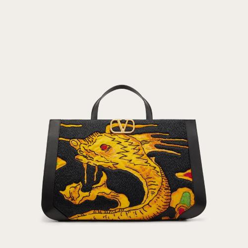  VALENTINO华伦天奴 22年秋冬 女士 手提包 SAC a MAIN VLOGO SIGNATURE A_VEC BRODERIE DRAGO