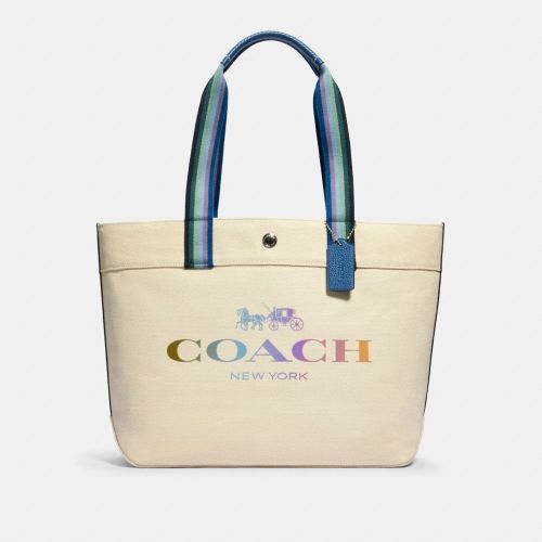 COACH 蔻驰 女士大号手提单肩包米色织物