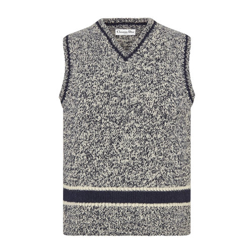 DIOR/迪奥 2021年早春新款 蓝色和灰色穆林羊毛和羊绒 女士无袖V领毛衣054T01AM303_X5810