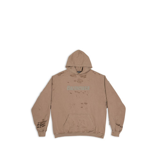 Balenciaga/巴黎世家 22年秋冬新款 男士棕色系抓绒印花LOGO破洞连帽卫衣659403TKVB67185