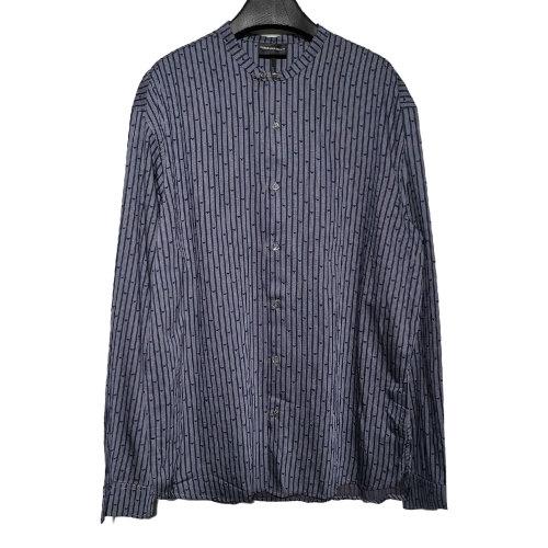 Emporio Armani/安普里奥阿玛尼  男士浅蓝色竖条纹圆领长袖衬衫