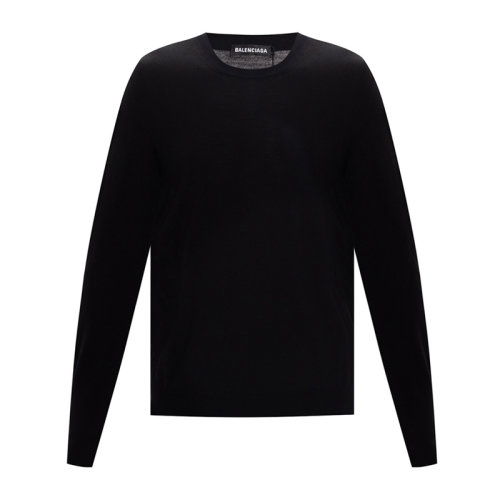 Balenciaga/巴黎世家 男士黑色羊毛蓝色字母徽标罗纹袖口圆领长袖上衣毛衣套头衫 583117-T1439-1710