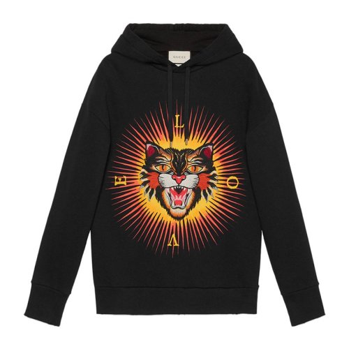 GUCCI/古驰  男士纯棉愤怒的猫图案时尚休闲连帽长袖男卫衣