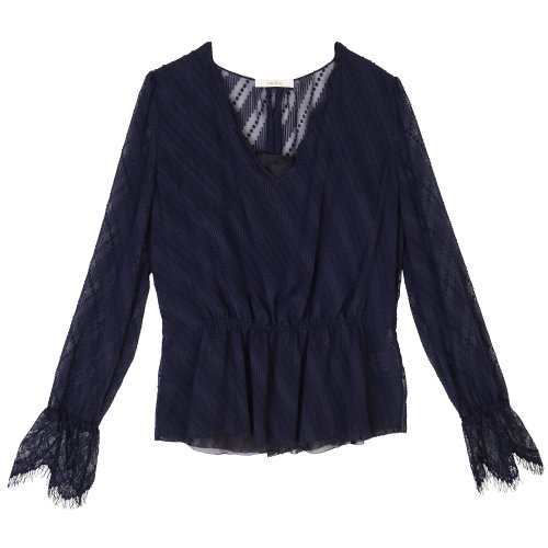 19年秋冬款nisiss/怡夕V领不规则袖口上衣女士长袖T恤N186SF01