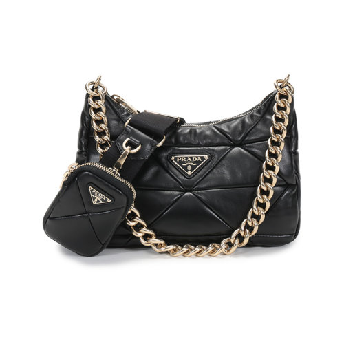 PRADA/普拉达 女士System系列羊皮革手提单肩斜挎包腋下包带挂饰零钱包 1BC157 2DMO