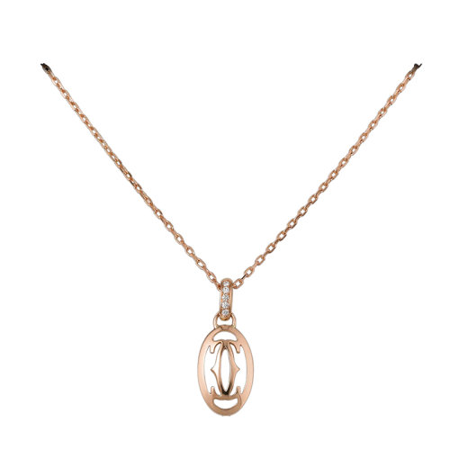 CARTIER/卡地亚 Double C de Cartier 玫瑰金镶嵌钻石卡地亚徽标项链B7219200