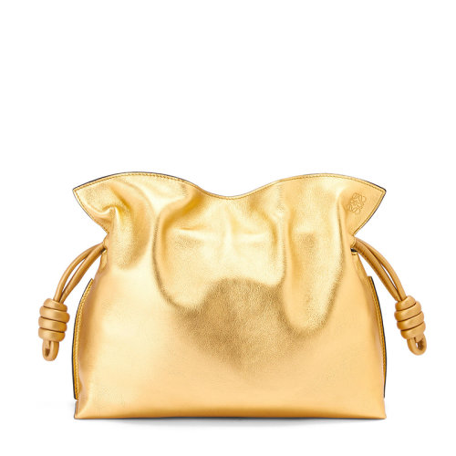 LOEWE/罗意威 22新款Flamenco系列 女士金色纳帕小牛皮配可拆卸肩带单肩手提手拿抽绳链条包A411FC1X60-8130
