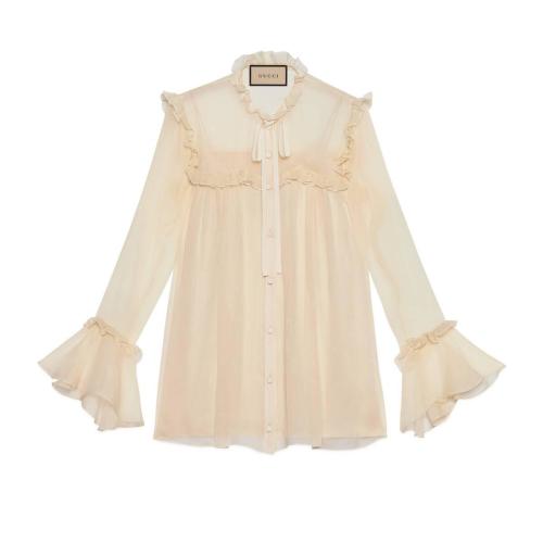  GUCCI古驰 22年秋冬 女士 真丝雪纺荷叶边衬衫 657801 ZHS78 9205