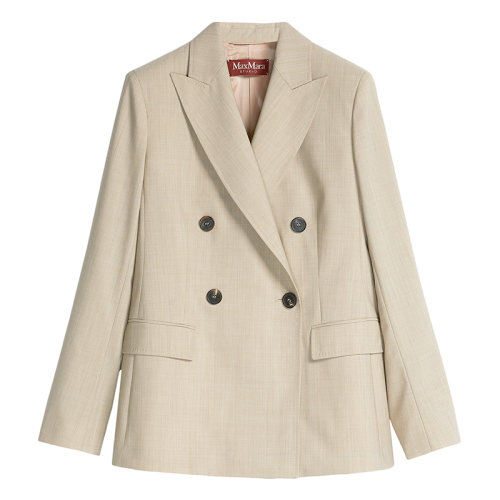 MaxMara/麦丝玛拉 22年早春新款 PEDONE系列 女士米色双弹力羊毛帆布西装外套6041032706023