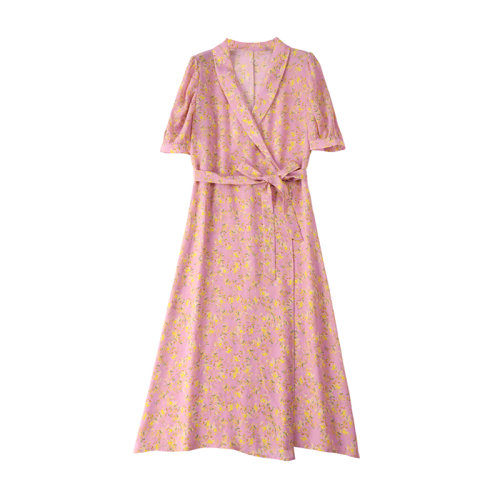 GeleiStory/GeleiStory真丝连衣裙女夏季新款法式高腰显瘦气质碎花长裙子女士连衣裙