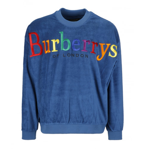 BURBERRY/博柏利 男士帆布蓝纯棉典藏Burberry徽标刺绣时尚休闲长袖男卫衣