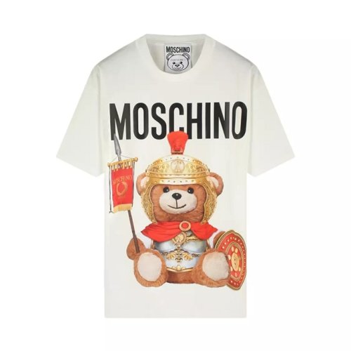 MOSCHINO/莫斯奇诺  女装 小熊图案LOGO 女士白色棉质经典时尚圆领春夏短袖T恤 EV070355401002