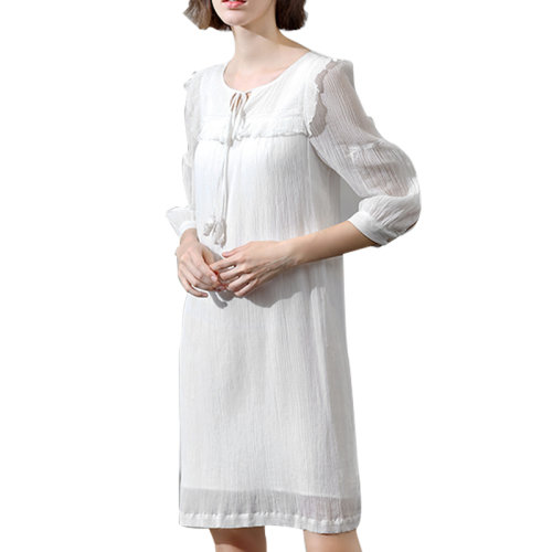 GeleiStory/GeleiStory  夏季娃娃领真丝丝棉连衣裙显瘦气质简约中长款连衣裙   女装＞女士裙装＞女士连衣裙