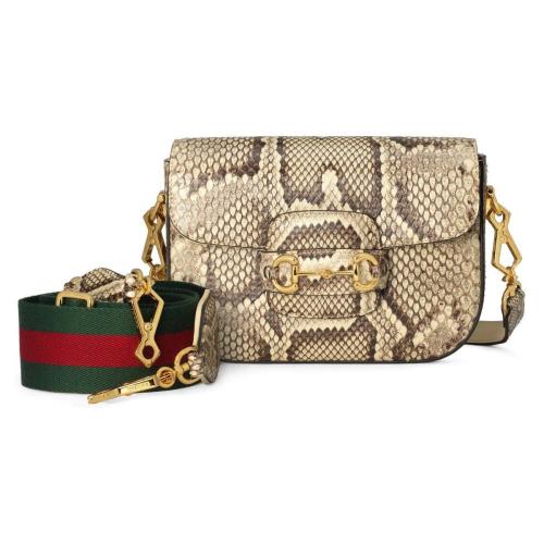  GUCCI古驰 22年秋冬 女士 Gucci 马衔扣1955系列蟒蛇皮迷你手袋 658574 EZ6JG 9590