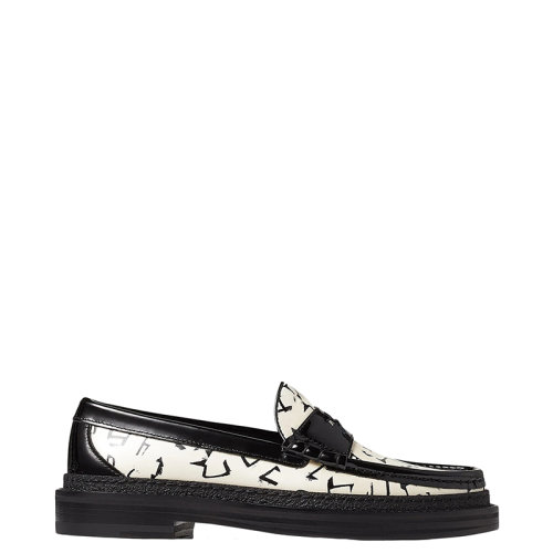 Jimmy Choo/周仰杰 EZRA系列 女士白色黑色撞色图案印花漆皮革乐福鞋EHPEZRAFDDV000078