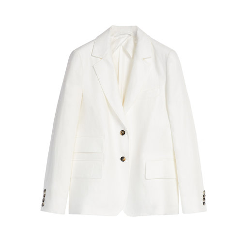 MaxMara/麦丝玛拉 22年早春新款 DIMITRI系列 女士丝绸白色纯亚麻斜纹面料西装外套夹克1041032206001