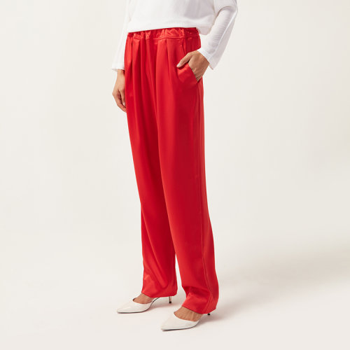 【21春夏新款】St.John/盛蔷女士红色缎面女士休闲裤K813C10