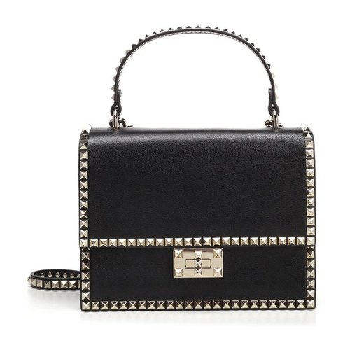 Valentino/华伦天奴 女士 黑色皮质铆钉装饰单肩包斜挎包手提包 QW2B0C44KTQ 0NO HJH0015X
