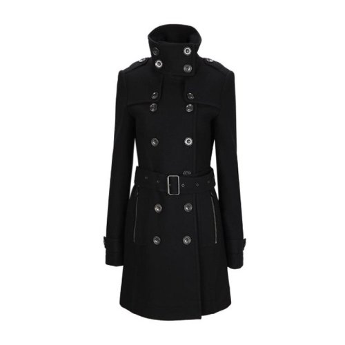 BURBERRY/博柏利 女士黑色羊绒混纺双排扣风衣大衣