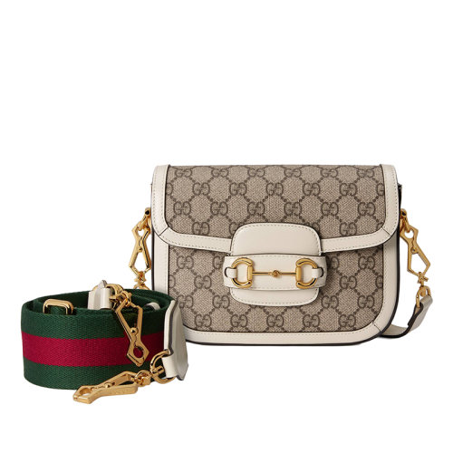  GUCCI/古驰  Horsebit 1955系列 女士迷你米色帆布复古翻盖单肩斜挎包658574HUHHG9759