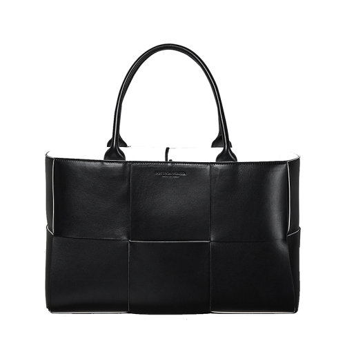 Bottega Veneta/葆蝶家 2020春夏新款ARCO系列 黑色小羊皮滑面宽幅正交编织手提托特包 609175VMAY31283