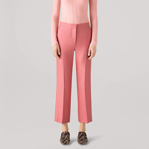 St.John/盛蔷21早秋粉色羊毛蚕丝直筒垂坠休闲长裤女士西裤K814C02