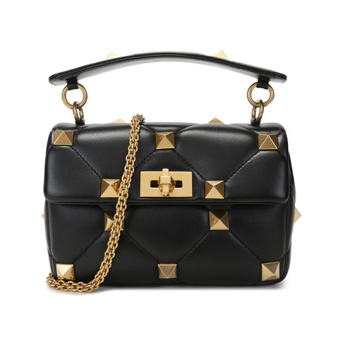 Valentino/华伦天奴 女士羊皮革复古铆钉装饰Roman Stud手提单肩斜挎包链条包中号 WW2B0I82 BSF