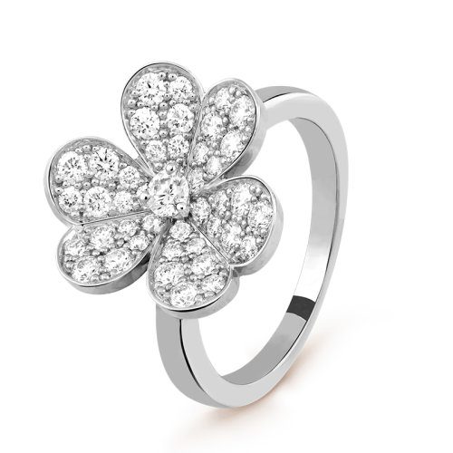 Van Cleef & Arpels/梵克雅宝 经典Frivole系列 18k金白金镶嵌钻石满钻1朵三瓣花朵戒指指环VCARD31600