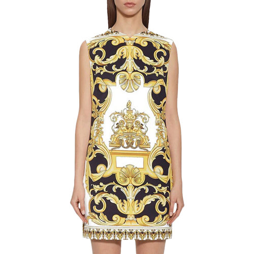 VERSACE/范思哲 女士巴洛克图案V领无袖连衣裙 A80766-6847-7008