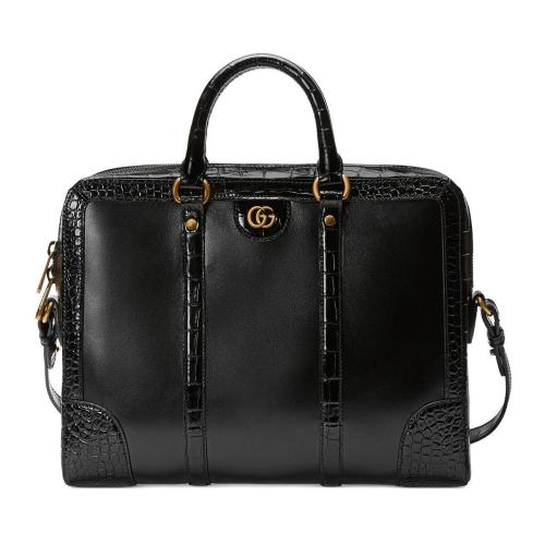  GUCCI古驰 22年秋冬 男士 饰双G鳄鱼皮滚边公文包 702137 AAATE 1000