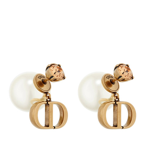 DIOR/迪奥 22新款DIOR TRIBALES系列 女士白色树脂珠子配金属CD徽标吊饰镶嵌黄玉色透明晶体耳扣耳钉耳环E2026WOMCY_D04L