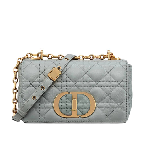 DIOR/迪奥 CARO系列 灰色小牛皮 金色金属扭纹“ CD”纽扣 单肩斜挎小号包M9241UWHC_M41G