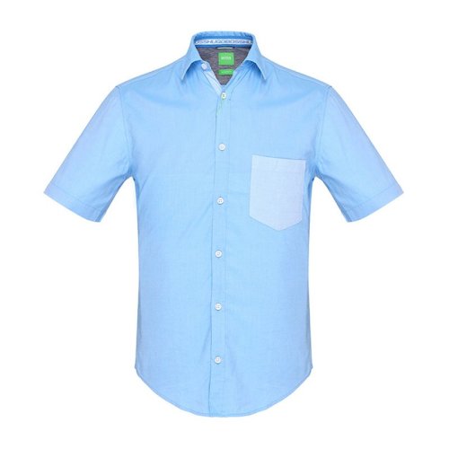 HUGO BOSS/雨果波士  男士浅纯棉时尚休闲翻领男士短袖衬衫