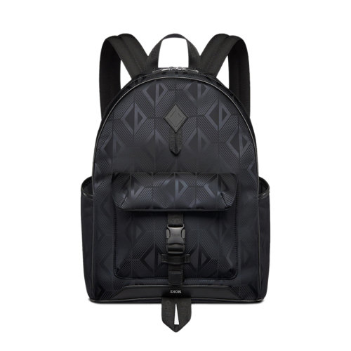 DIOR/迪奥 22新款 男士黑色尼龙橡胶贴片双向拉链开合调节肩带双肩包1ESBA012NCD_H03E