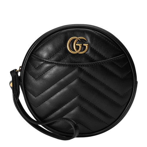 GUCCI/古驰  女士黑色牛皮圆饼金属LOGO徽标时尚手拿包钱包