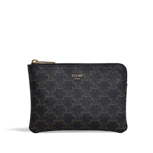 CELINE/赛琳 TRIOMPHE凯旋纹 经典款帆布和小牛皮卡包零钱包配钥匙扣 10C662BTA.38NO