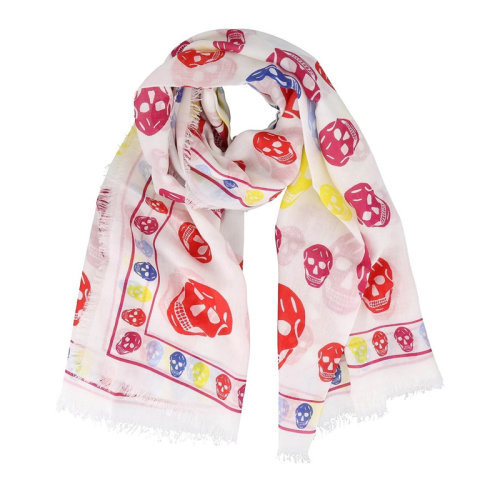 Alexander McQueen/亚历山大麦昆 女士拼色莫代尔混纺羊毛经典骷髅图案印花末端流苏披肩围脖围巾方巾 559063-3A34Q 多色可选