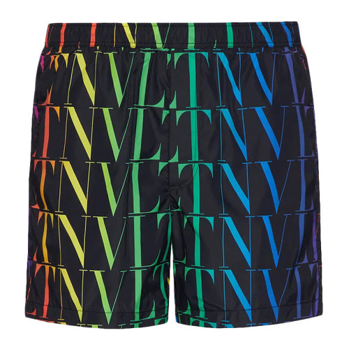 Valentino/华伦天奴 男士黑色多色尼龙经典彩色字母徽标印花泳衣泳裤短裤男裤 VV3UH028-6G0-20K