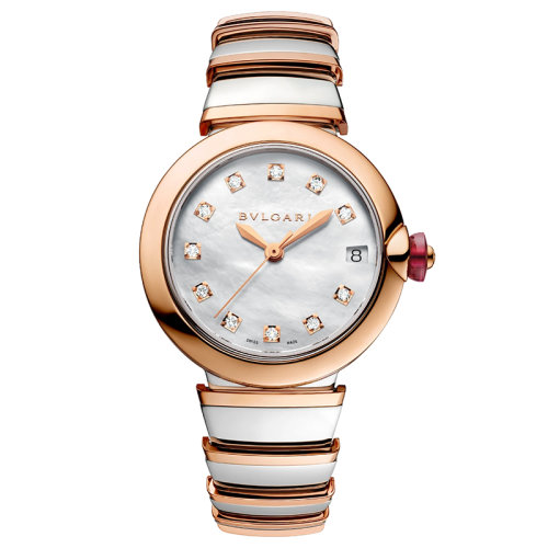 BVLGARI/宝格丽 不锈钢表壳18K金玫瑰金表圈和表链 白色珍珠母贝表盘 镶有钻石的时标 LVCEA自动机械手表 33毫米102198